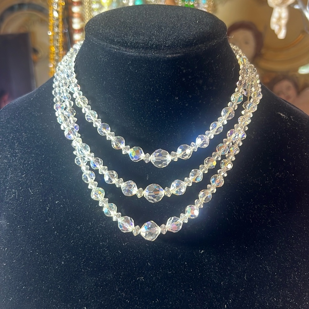 3 Strand Glass AB Necklace